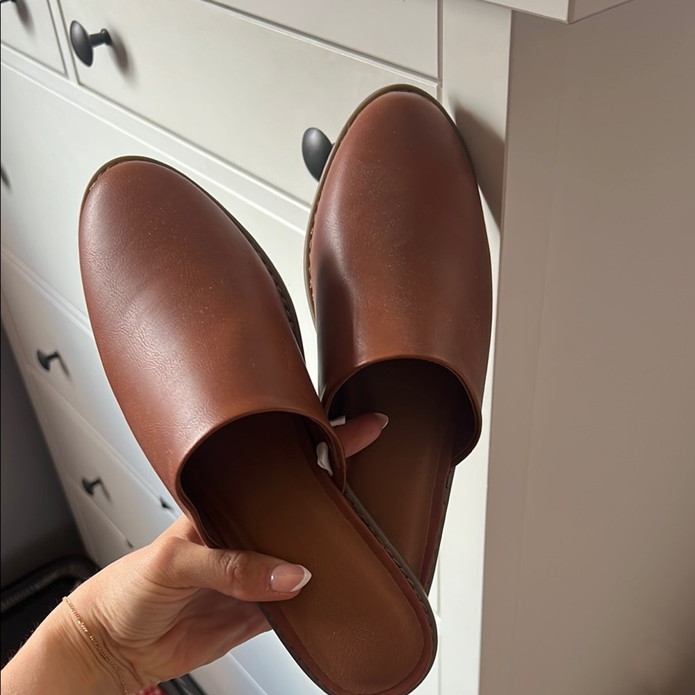 Never worn Brown Leather Slip-On Mules